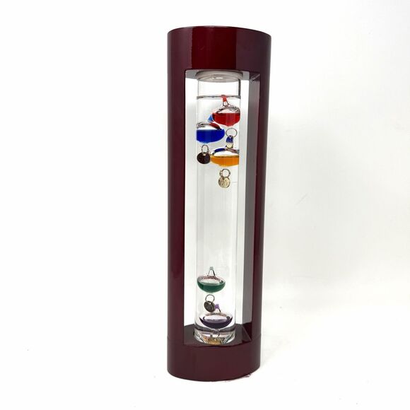 Galileo Glass Thermometer In Wood Frame 5 Colored Glass Spheres 11" Tall - Picture 8 of 8